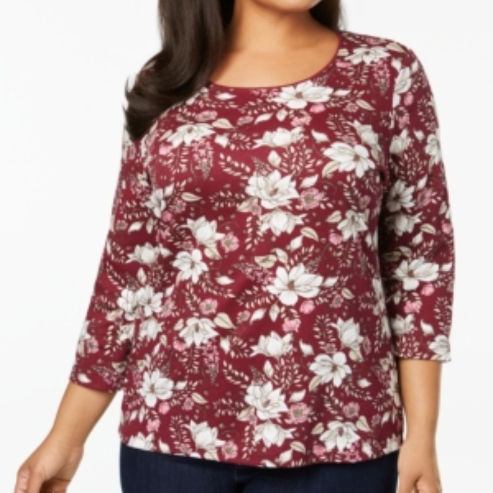 NWT Karen Scott Plus-Size Printed 3/4-Sleeve Top